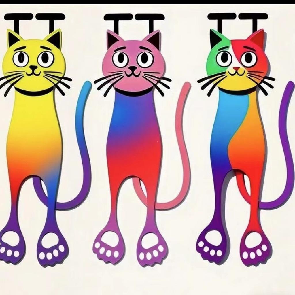 3PCS Cute Colorful Cat Acrylic Bookmarks Set Funny 2D Flat Cartoon Kitten Page Markers Book Lovers Gift for Students Teachers Reading