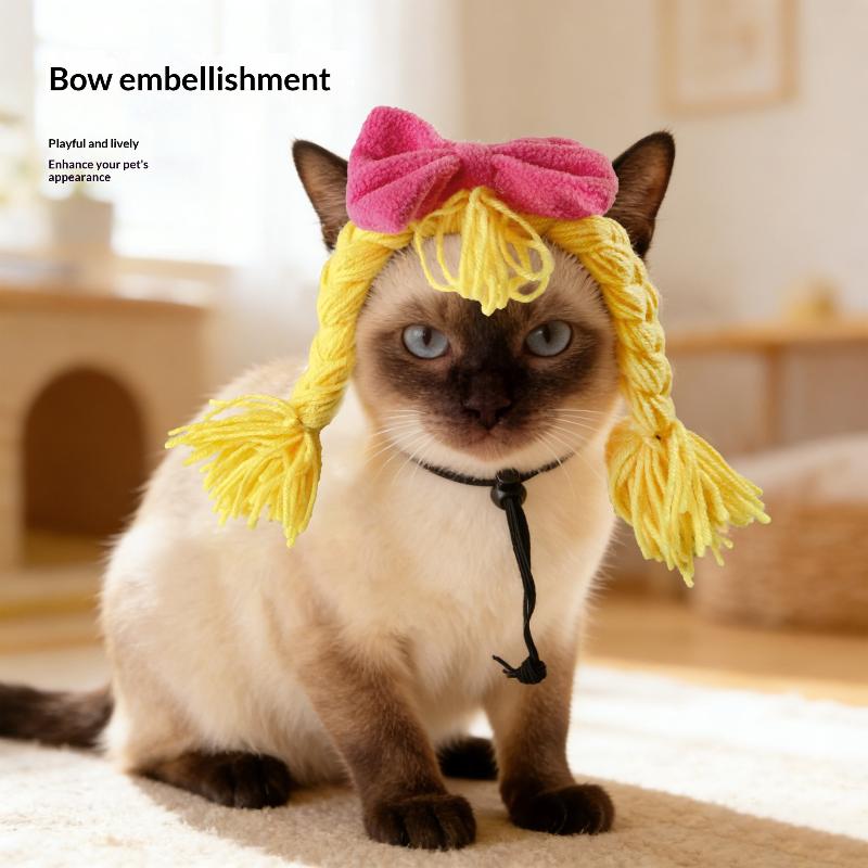 Pet Wig Braid Cute Creative Funny Pet Head Cover Funny Dress Up Cat Dog Headgear Decoration Accessories Pet Cat Dog Supplies