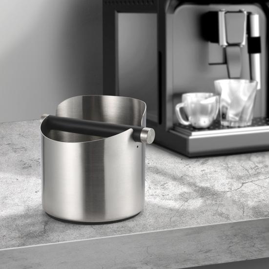 Coffee Knock Box Easy To Use Convenient Cleaning Removable Crossbar with Anti-slip Pad Anti-Splash Storage Bevel Design Stainless Steel Espresso Knock