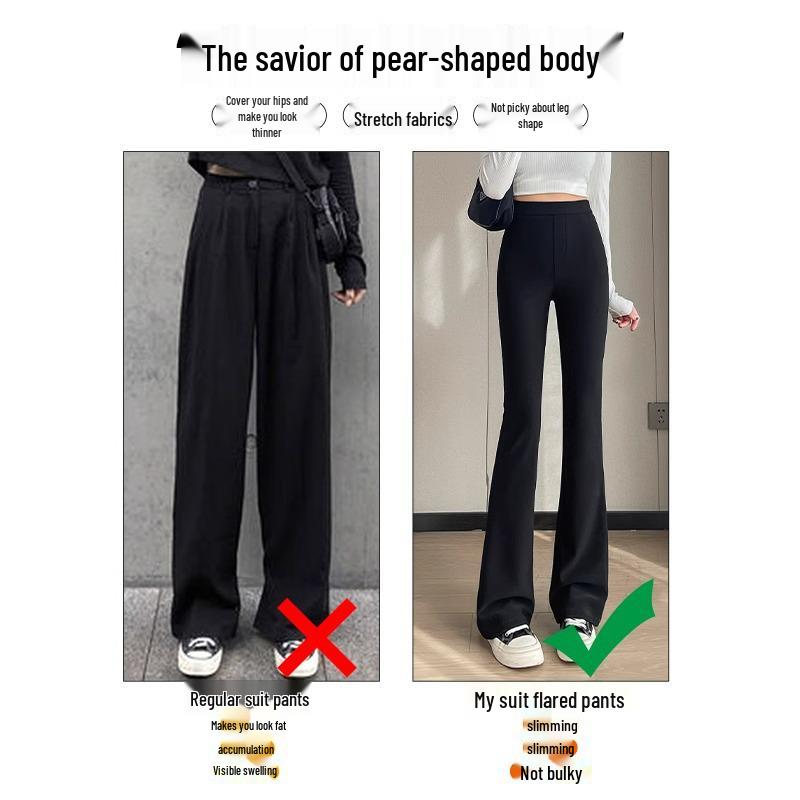 Petite High Waist Black Flare Pants for Women - Slimming and Versatile Summer Suit