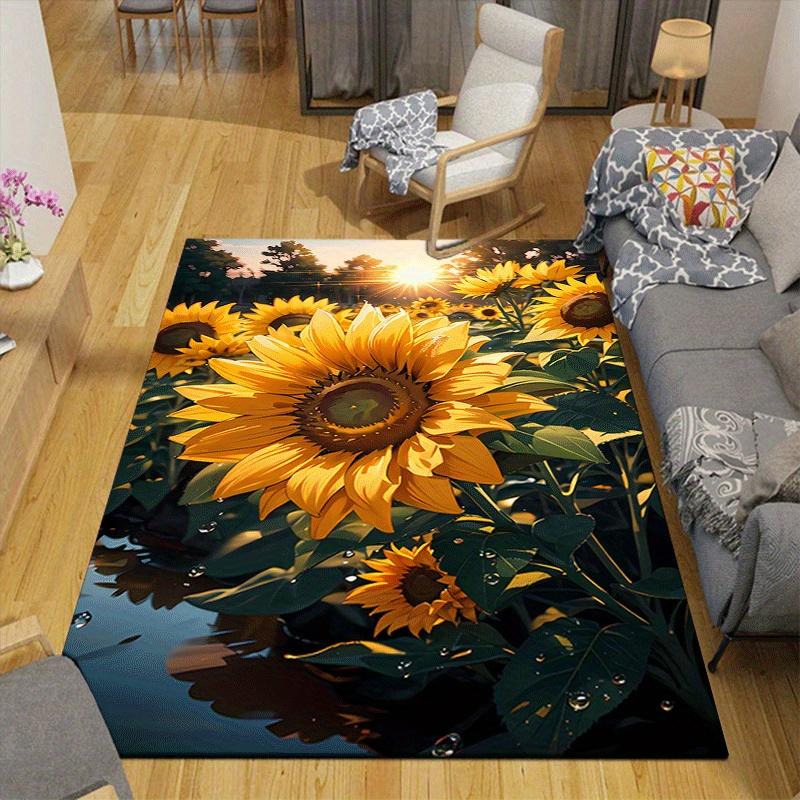 1pc Sunflower Pattern Area Rug, Anti slip Non Shedding Stain Resistant Carpet