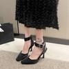 High heels women's summer 2025 new black sexy thin heel bag head shallow mouth square head versatile belt buckle sandals