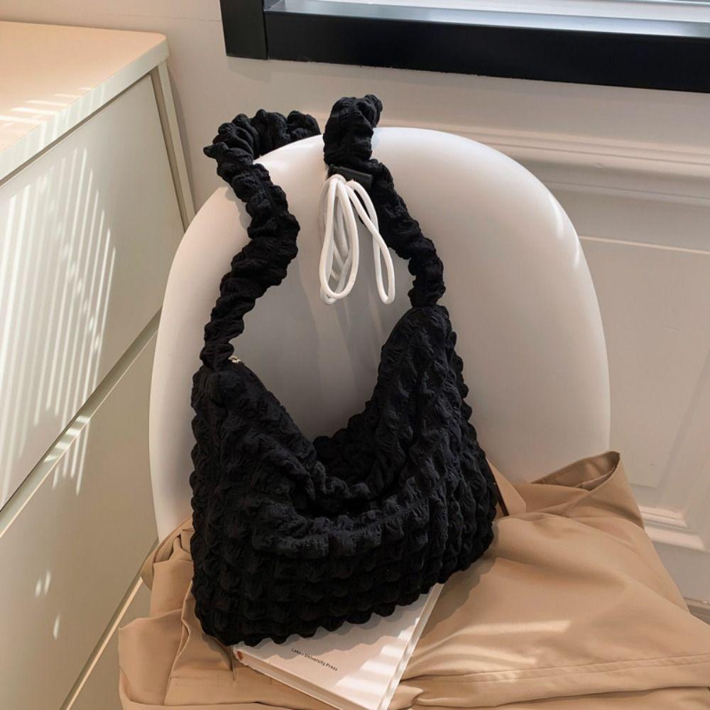 Nylon Drawstring Cloud Bag Y2K Ruched Messenger Bag Sling Bag Pleated Purse Work чёрный 960₽