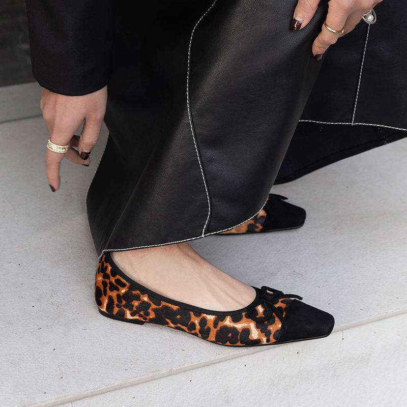 Fashion 2025 NEW Spring Women Flats Square Toe Low Heel Genuine Leather Shoes for Women Mary Janes Shoes Leopard Print Ladies Shoes