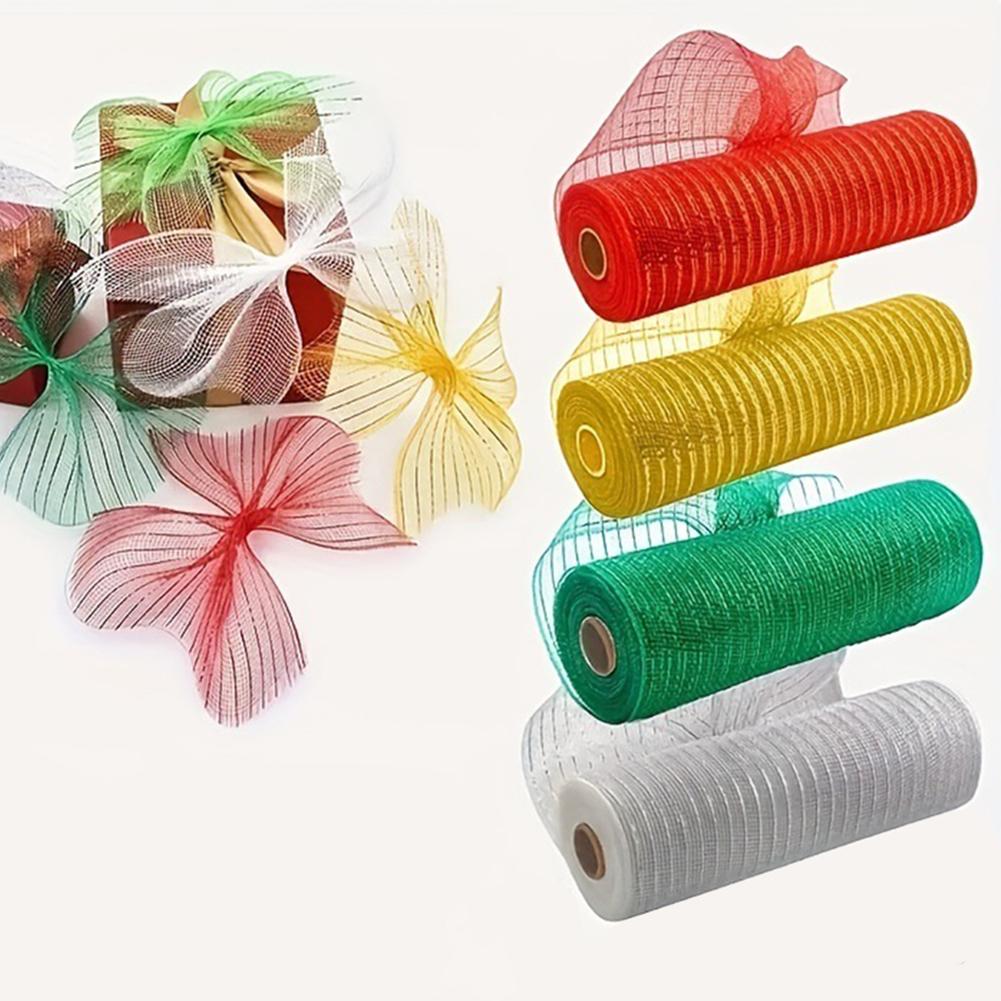 Christmas Ribbon Roll with Decorative Striped Netting for DIY For Wreaths Holiday Garlands Bows and Craft Projects