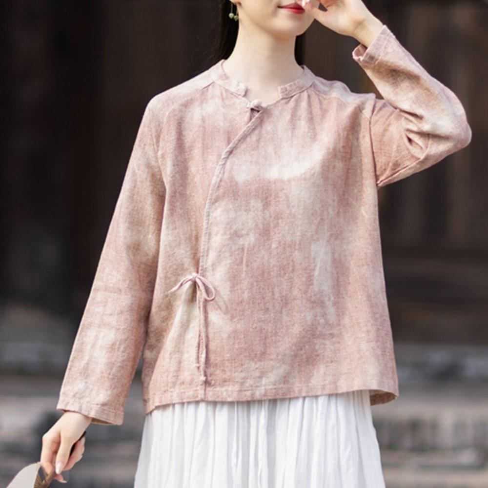 Johnature Women Vintage Shirts Tops Spring Chinese Style Long Sleeve Button Loose Shirts