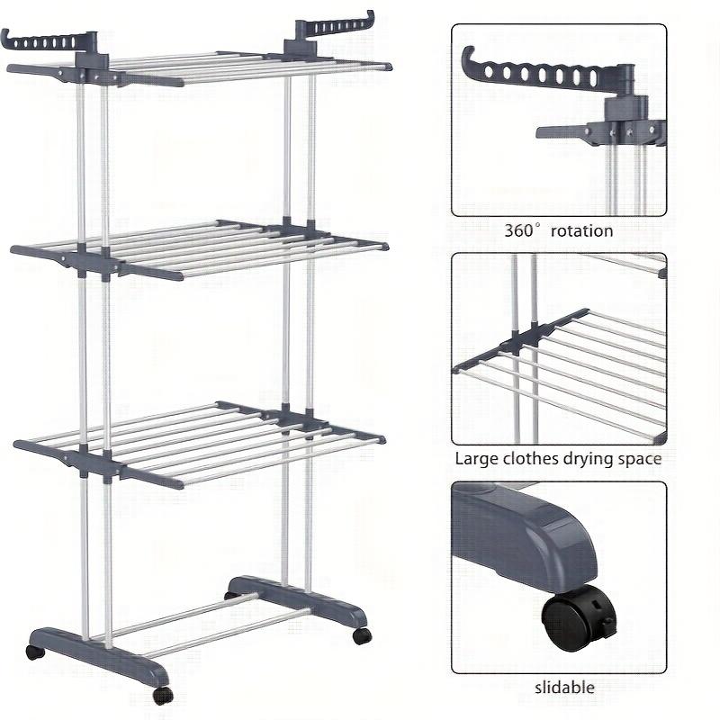 

1 сушилка для белья, высотой 67,7 дюйма, складная вешалка для одежды, 4 яруса вешалок для одежды, сушилка для одежды с двумя боковыми крыльями - серая L& 10&Other