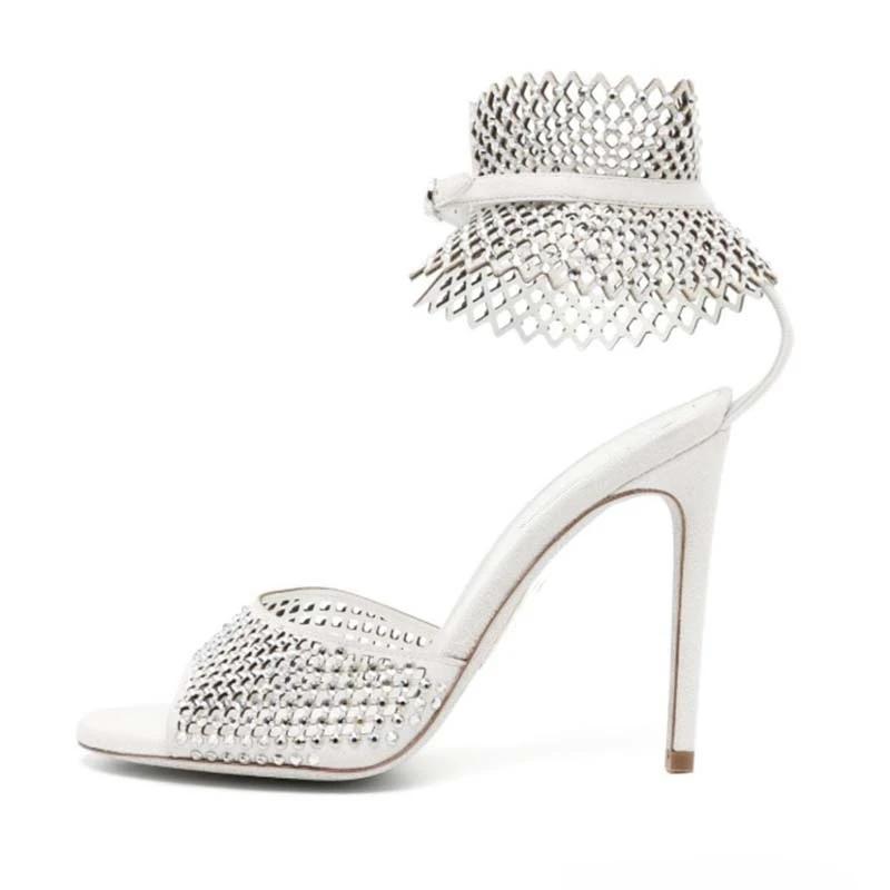 Fashion Summer New Water Diamond Fish Mouth Sexy Sandals Brand 2024 Buckle Hollow Out High Heel Wedding Party Women's Shoes Size 34-43