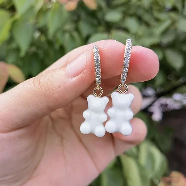 Cute Acrylic Candy Gummy Bear Dangle Earrings for Women Rainbow Bear CZ Hoop Earrings 2022 Korean Fashion Sweet Girl Zircon