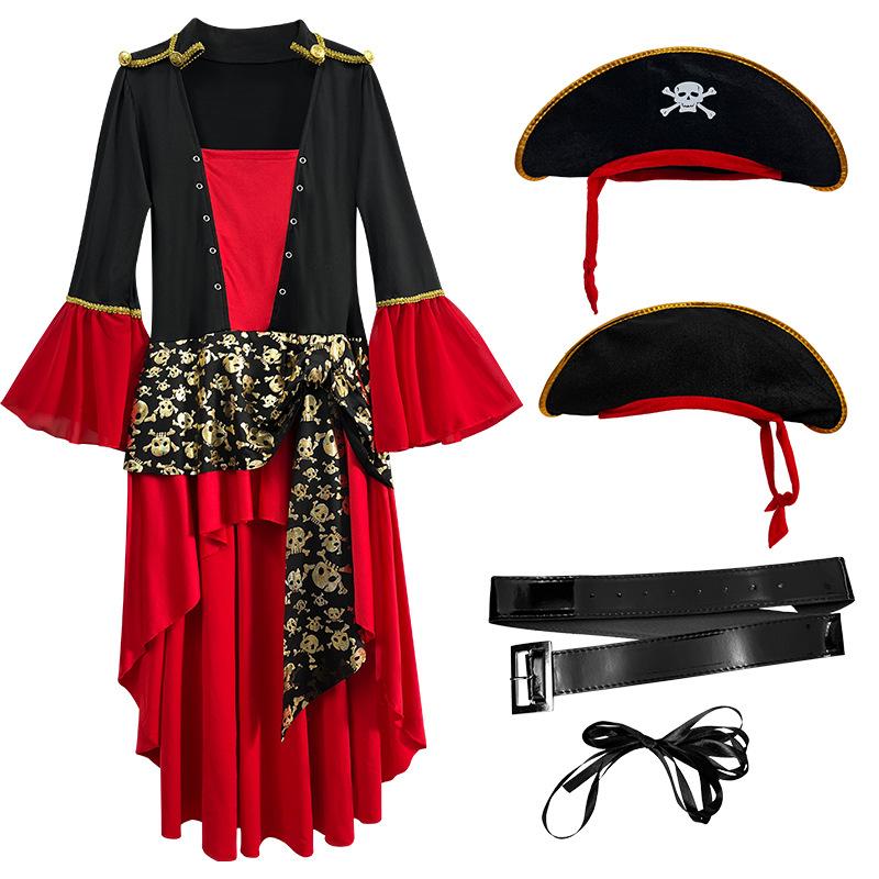 

Halloween Costume Masquerade Red Pirate Captain Jack Adult Female Pirates of the Caribbean Show Dress 3XL