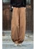 Women's Autumn/Winter Cotton Linen Sand Wash Loose Long Pants with Fleece Lining - Slimming Lantern Style