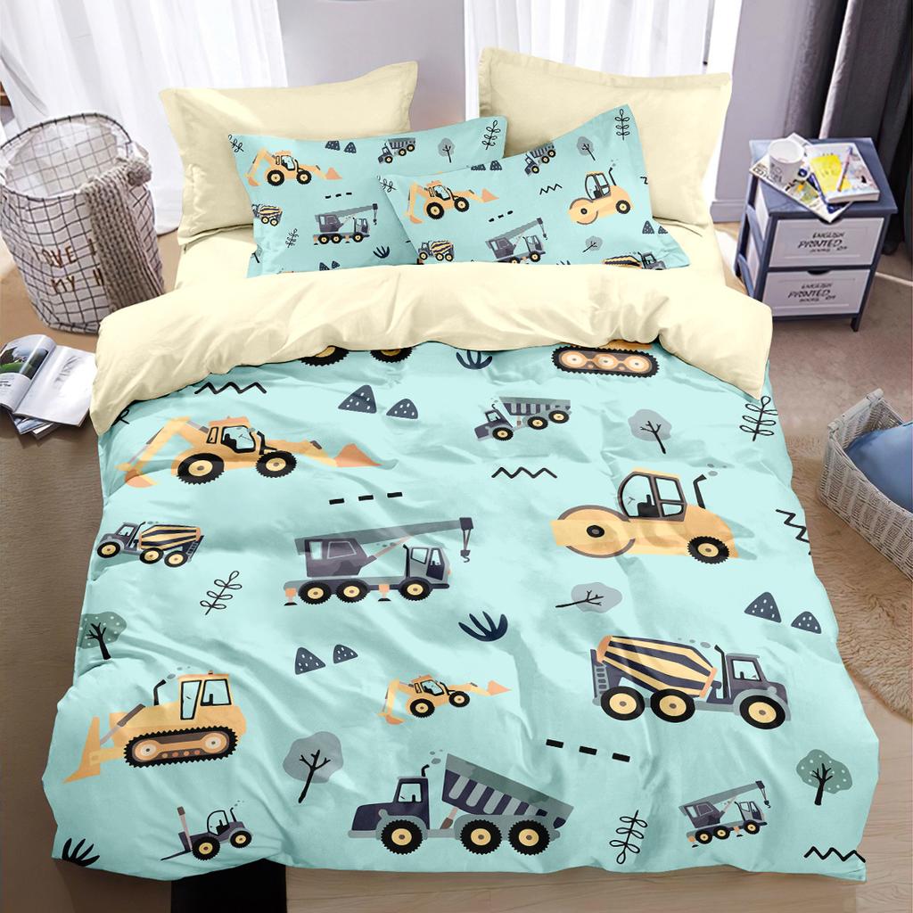 Cartoon Trucks Bedding Set Construction Vehicle Children Duvet Cover Set Cars Quilt cover Children's Gifts Customisable Name