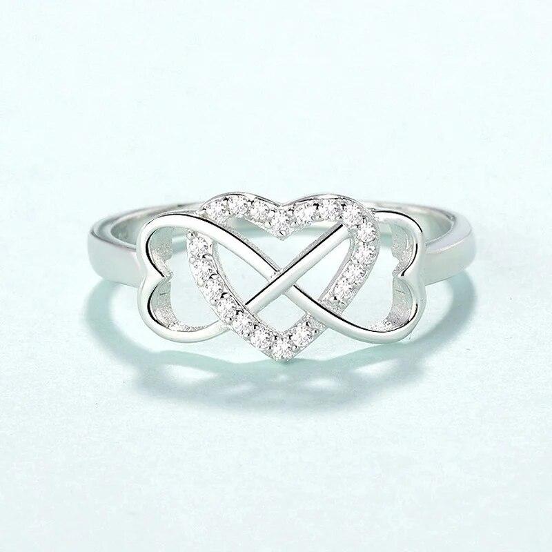 Bagues en argent sterling 925 pour femmes, bague confortable et résistante au ternissement avec zircone cubique polie et infini et cœur