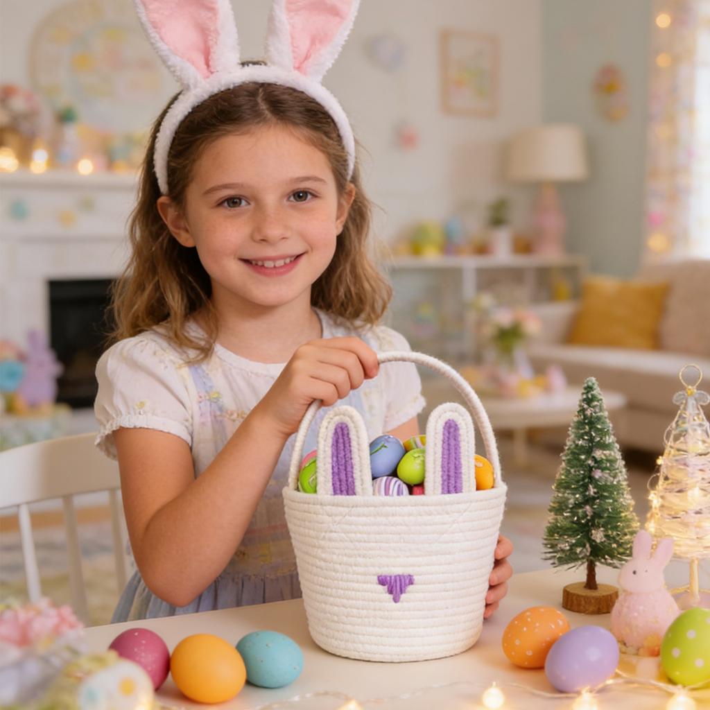 Cestas de Pascua Cestas para la Búsqueda de Huevos de Pascua Para Niños, Linda Cesta de Regalo de Conejito Para Bebé Decoraciones de Pascua Suministros para Fiestas