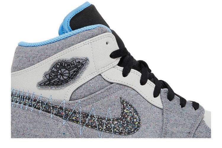 Jordan 1 Mid Crater Grey University Blue Men's Sneakers