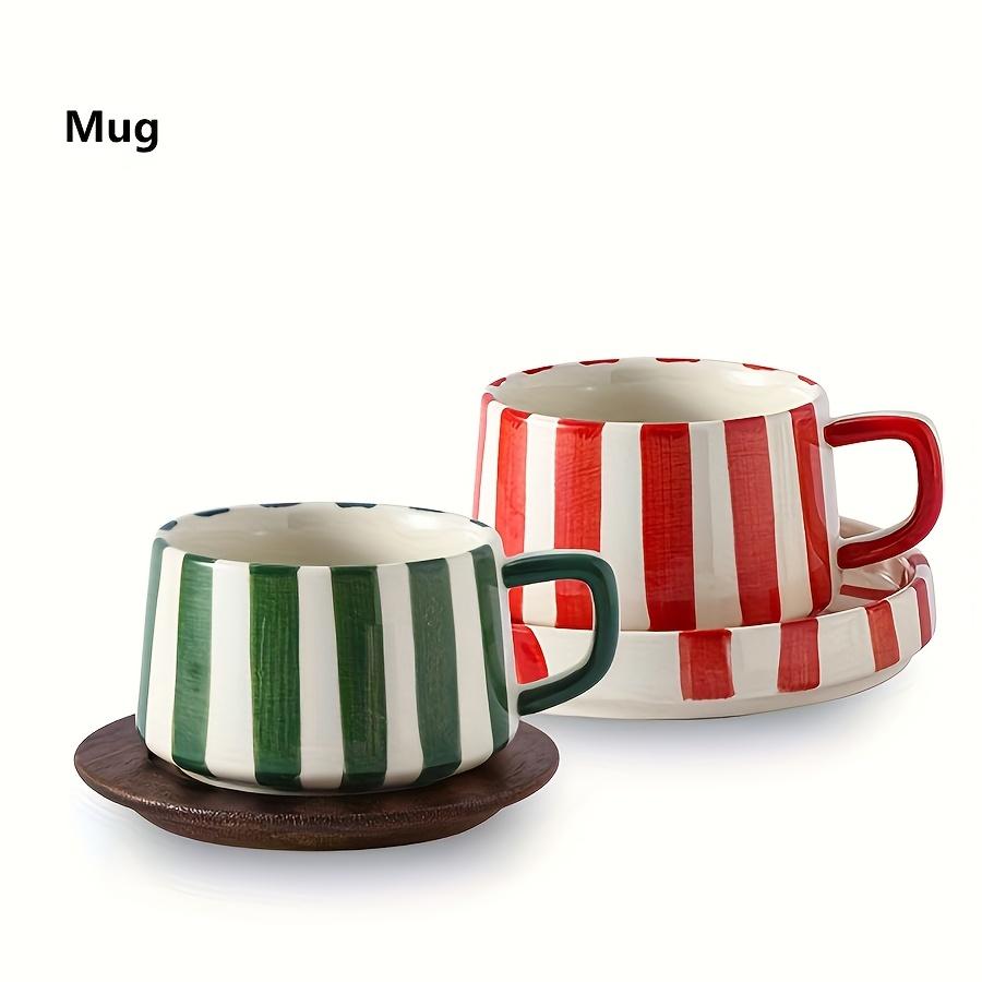 1 Set Creative Ceramic High end Striped Coffee Cup Office Afternoon Tea Exquisite Pull Flower Hand Gift Cup and Saucer Combination