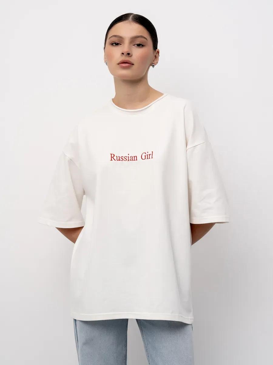 Oversized T-shirt with Russian Girl embroidery 4XL