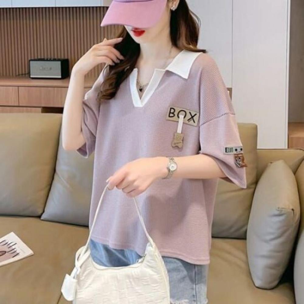 Navava Women Label PoinT Collar ShorT Sleeve T shirT nT2614