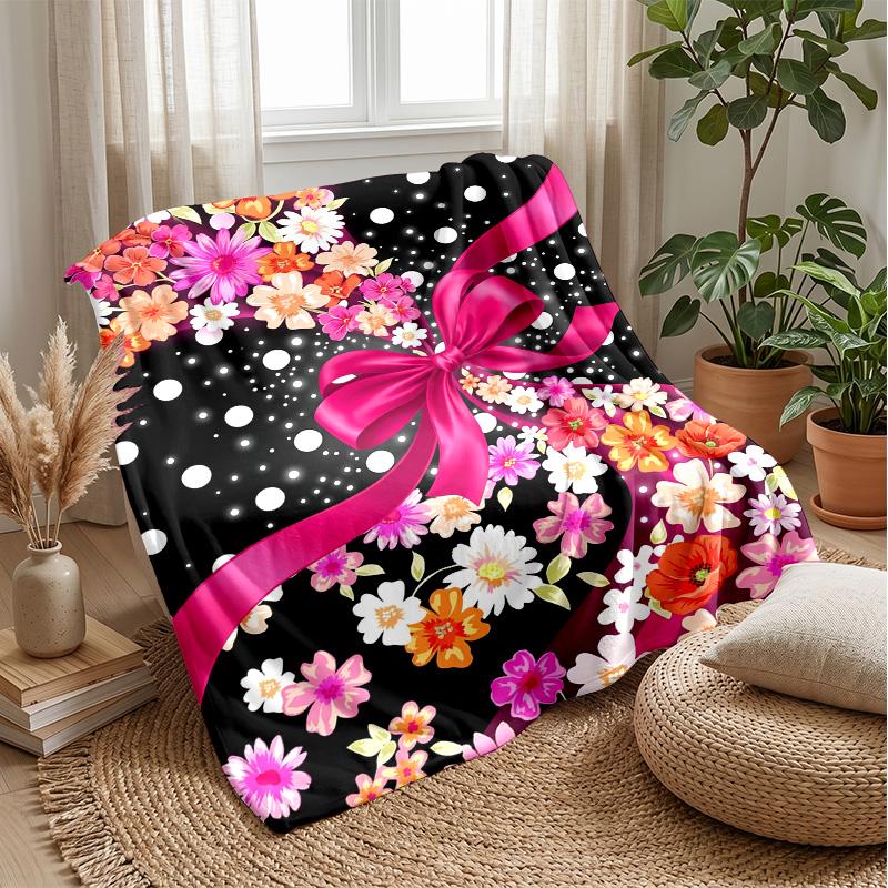 Floral Bow Celebration 1 Theme blanket Lightweight Warm Flannel Blanket Decorative Throw Blanket for Home Decoration