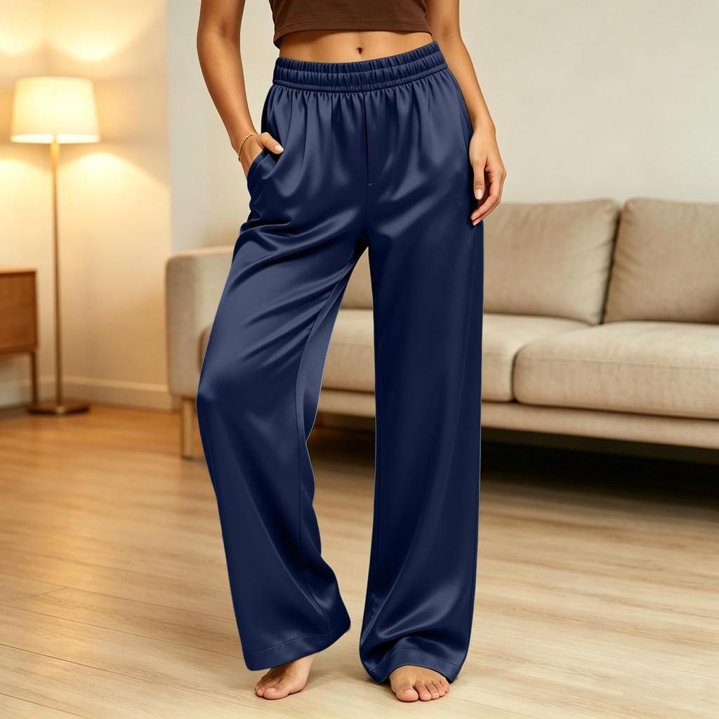 Women's Casual Loose Fit Color Wide Leg Pants for Everyday Wear