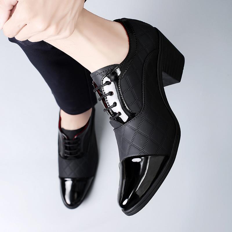 Uomo Tacco Alto Rosso Wingtip Pelle Nera Derby Abito da Sposa Danza Business Formale Scarpe da Ascensore Scarpe Rialzanti Taglie Forti
