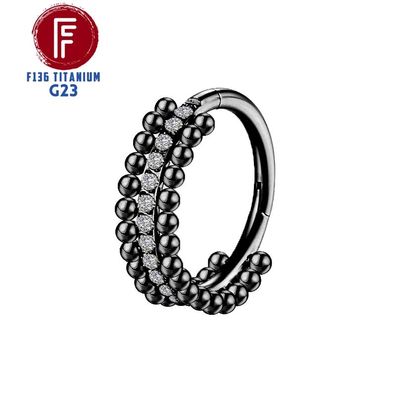 G23 Titanium Daith Cartilage Earrings 16G Helix Nose Septum Piercing Conch Hinged Clicker Body Jewelry Ear Ring Zircon