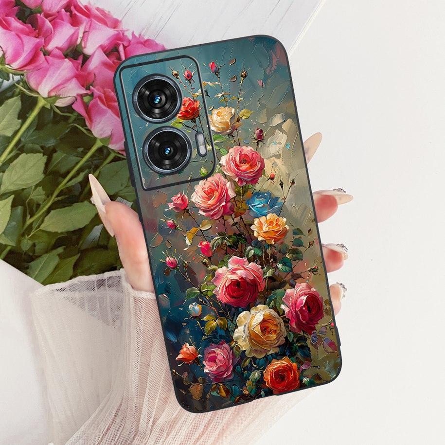 Hülle Für Motorola Edge 50 Fusion Cover XT2429-1 Beliebte Blume Weiche Schwarze Silikon Handyhüllen Für Motorola G96 5G MotoG96 Funda