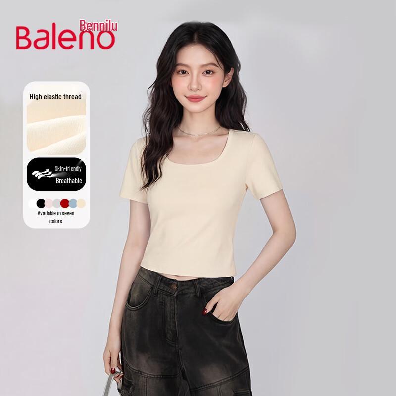 Baleno Women s Square Neck Slim Fit Short Sleeve T-Shirt EU 40
