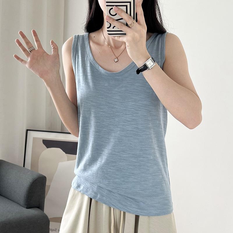 Bamboo Cotton Women's U-Neck Tank Top: 2024 Loose-Fit, Underarm Coverage, Pure Cotton Summer Wear