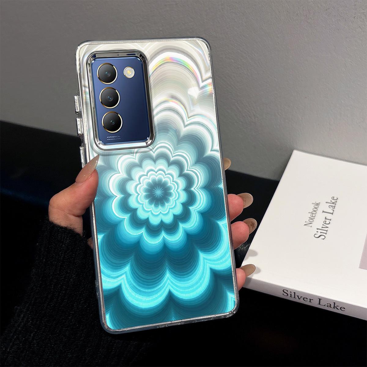 Case for Vivo V30 Lite,Y100 5G,Y100 4G 3D Iridescent Gradient Floral Clear Casing Color Shift Prismatic Anti-Yellow TPU Large Raised Camera Frame Vivo V30 Lite синий
