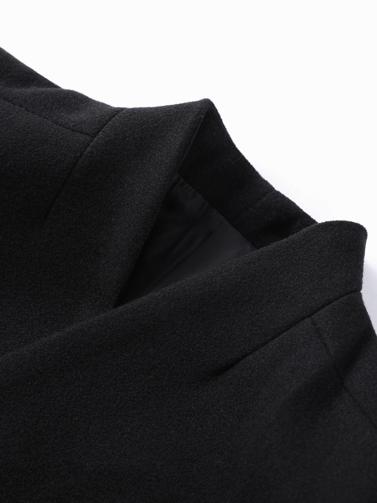 Damen Einreihiger Taillenbetonter Schultergepolsterter Mantel Damen Langer Modischer Warmer Mantel Schwarz 2025 Neue Kollektion