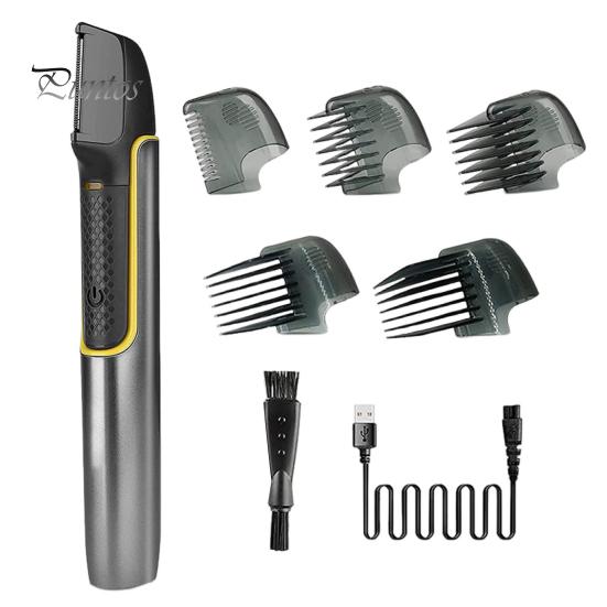 

1 комплект электробритвы для спины с 5 насадками-гребнями, портативный мужской триммер для волос с двумя головками, USB перезаряжаемый ручной инструмент для удаления волос USB port серый