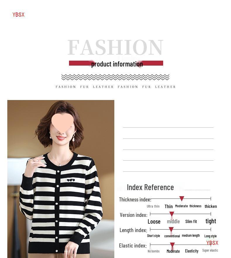 Mom's 2025 Autumn Striped Long-Sleeve Knit Sweater for Middle-Aged & Elderly Women