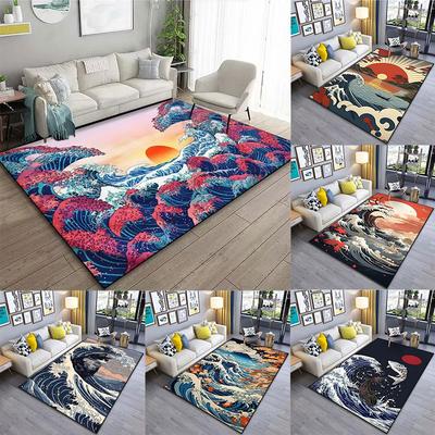 Japanese Art Kanagawa Waves Carpet for Living Room Home Decor Large Area Rug Bedroom Floor Rug Non-slip Easy Washable Exquisite