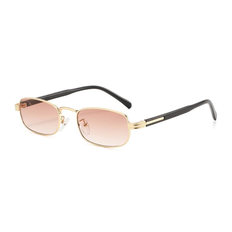 Retro metal narrow frame rectangular sunglasses men's and women's sunglasses trendy street shooting versatile high-end glasses