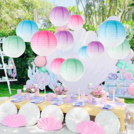 Paper Lantern Gradient Color Summer Party Wedding Lantern Decorative Light Indoor Outdoor Festive Atmosphere Decor