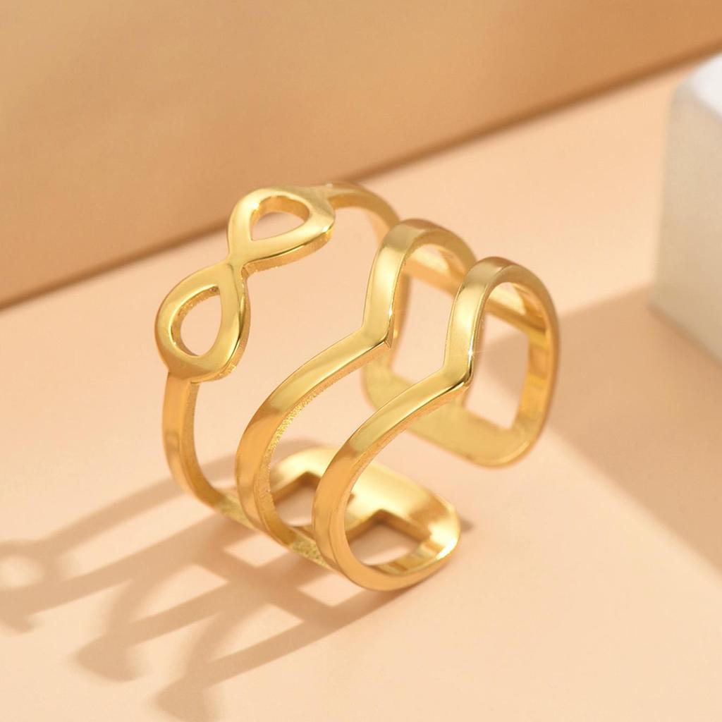 European Elegant Hollow Butterfly Knot Stainless Steel Open Ring - Adjustable Light Luxury Court Style