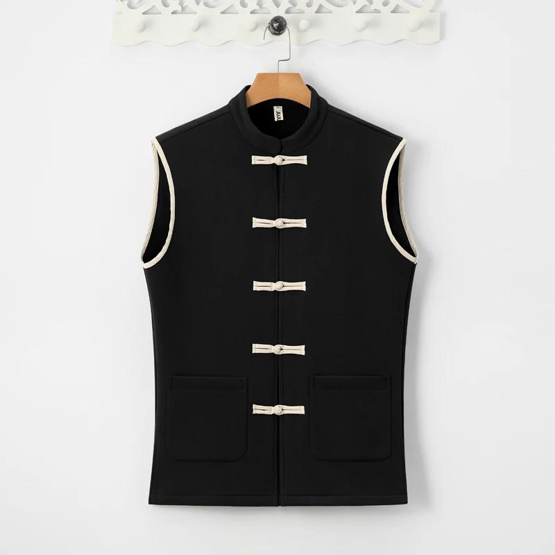 Men Thick Fleece Lined Vest Chinese Traditional Men Sleeveless Padded Jacket Mens Tang Suit Cardigan Male Hanfu Warm Waistcoat