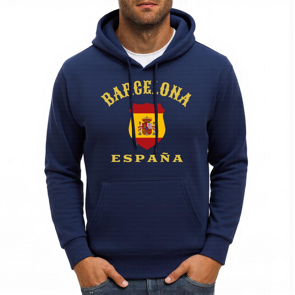 Barcelona España Badge Printing Hoodies Men Fleece Oversized Streetwear All-Match Pocket Hoody Autumn Casual Male Clothing