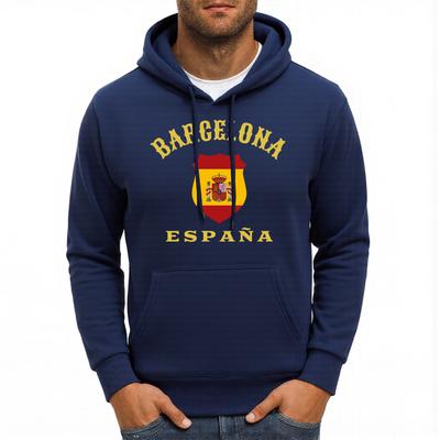 Barcelona Spanje Badge Bedrukking Hoodies Heren Fleece Oversized Streetwear All-Match Zak Hoody Herfst Casual Herenkleding
