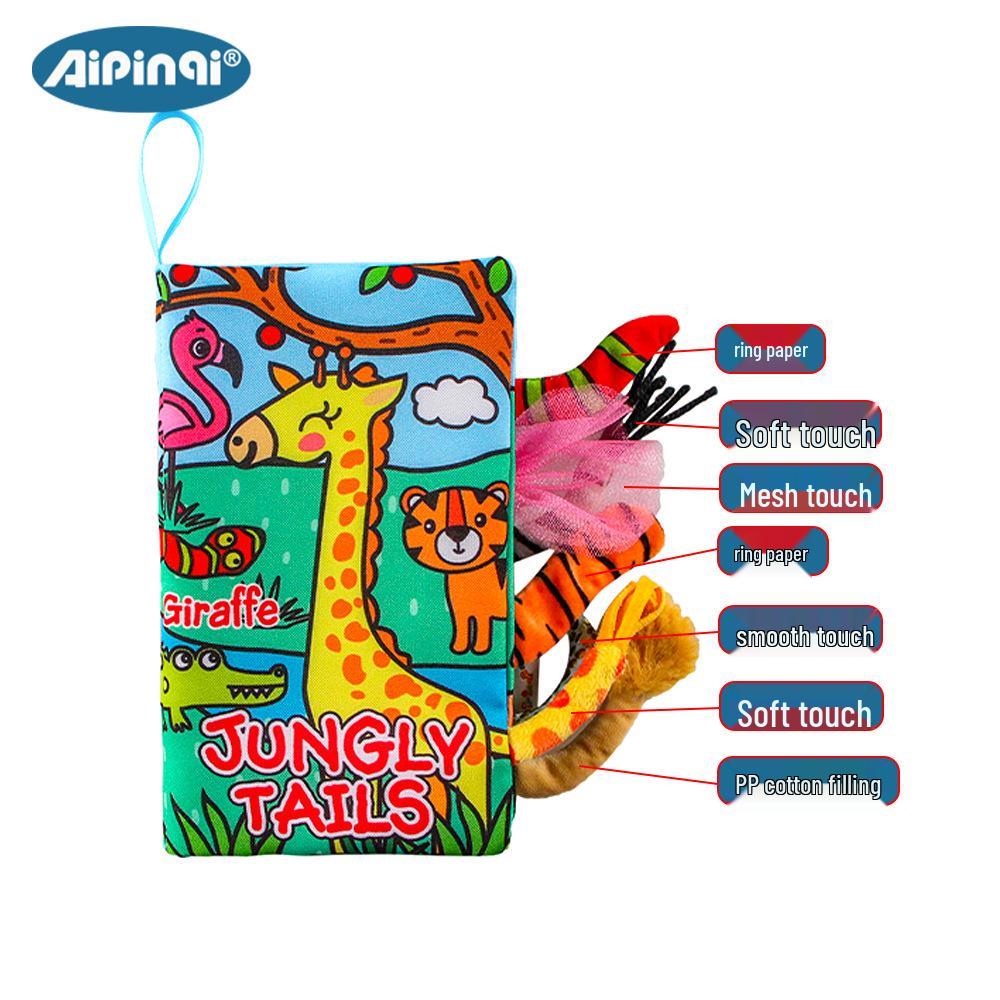 Aipinqi Baby Animal Tail Cloth Book – Tear-Resistant, Crinkle Paper Educational Toy for Early Learning.