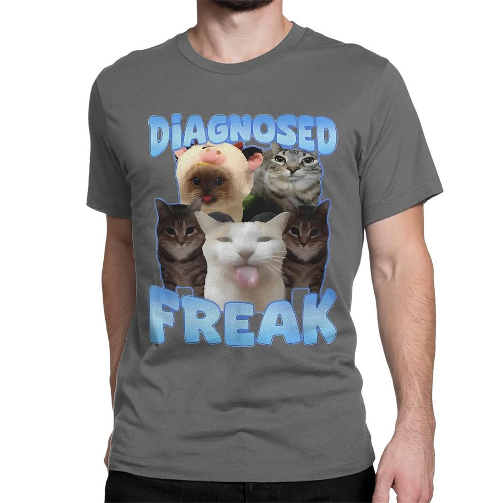 Unique DIAGNOSED FREAK TShirts Men Womens O Neck Cotton T Shirt Diagnosed Freak Funny Cat Meme Short Sleeve Tee Shirt Printing