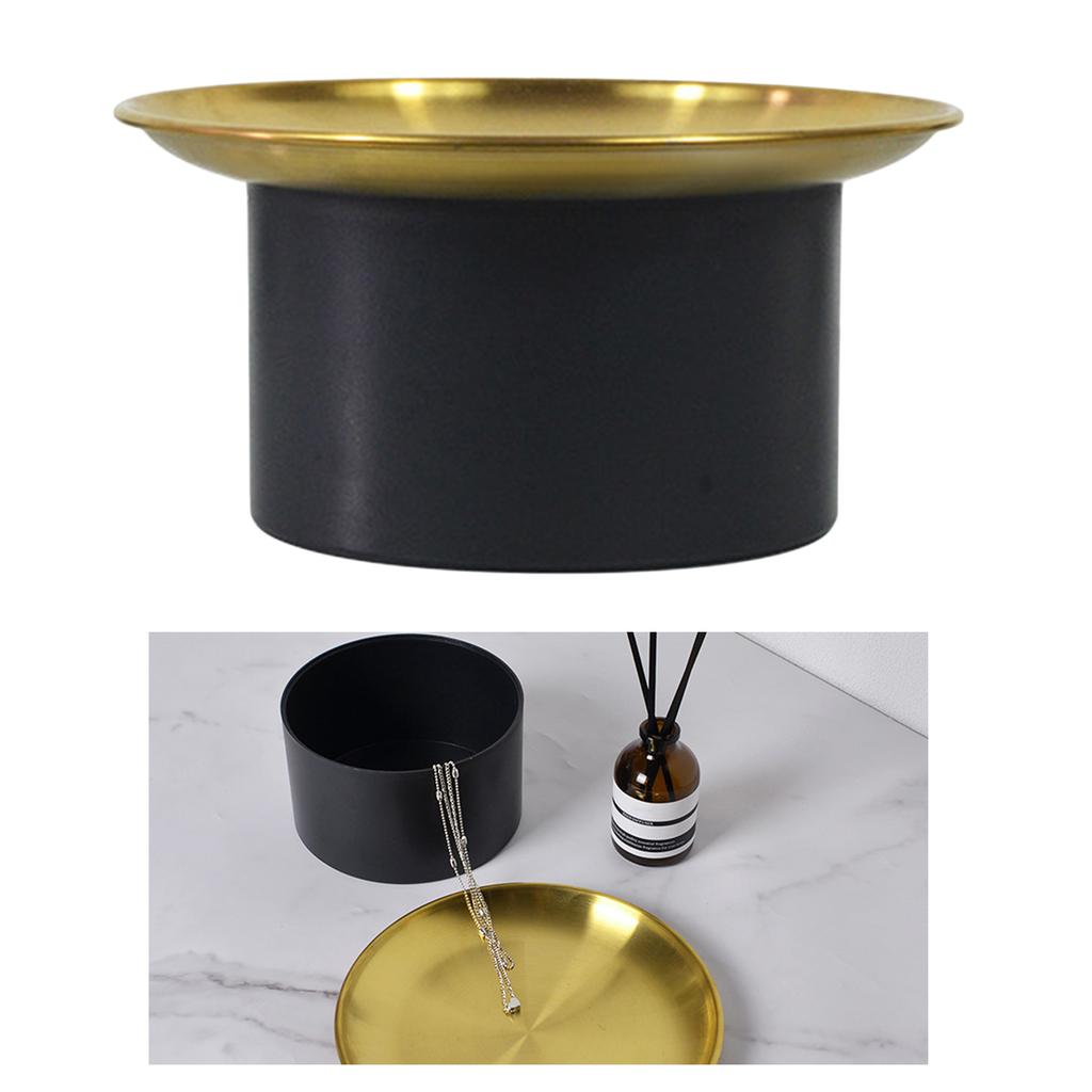 Storage Box Aluminum Alloy Lidded Snack Perfume Organizer Light Luxury Texture Dresser , Black
