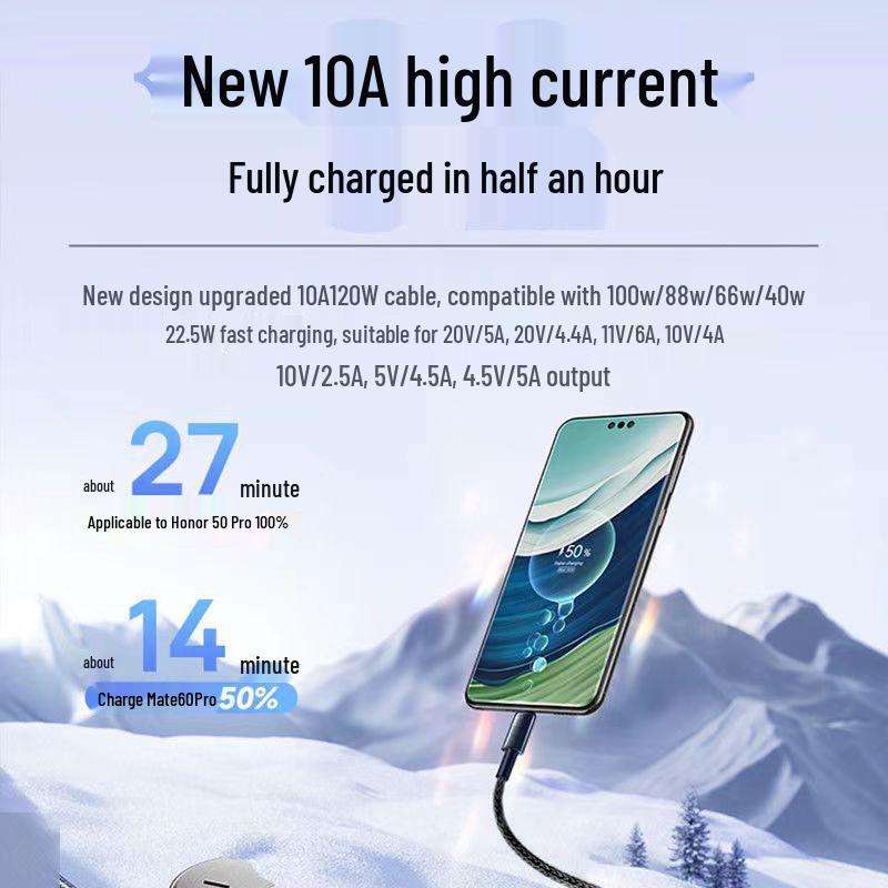 10A 120W Superschnelles Ladekabel Geflochten USB auf Type-C für Huawei P70/P80 & Honor 400/80