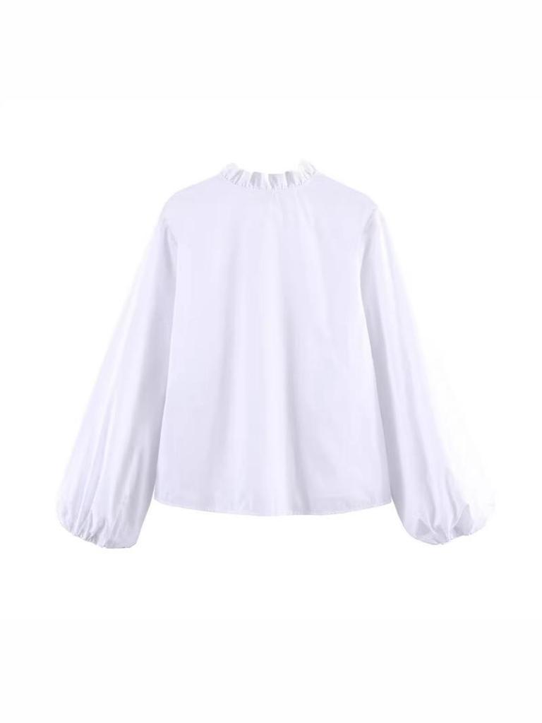 European Style 2026 Spring Stand Collar Long-Sleeve Layered Poplin Shirt