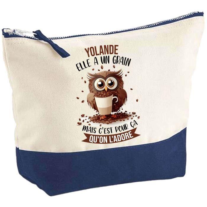Pochette d'une Yolande Chouette Grain | Idée Cadeau pour Collègue Travail Retraite Trousse Grand Format Maquillage Toilette