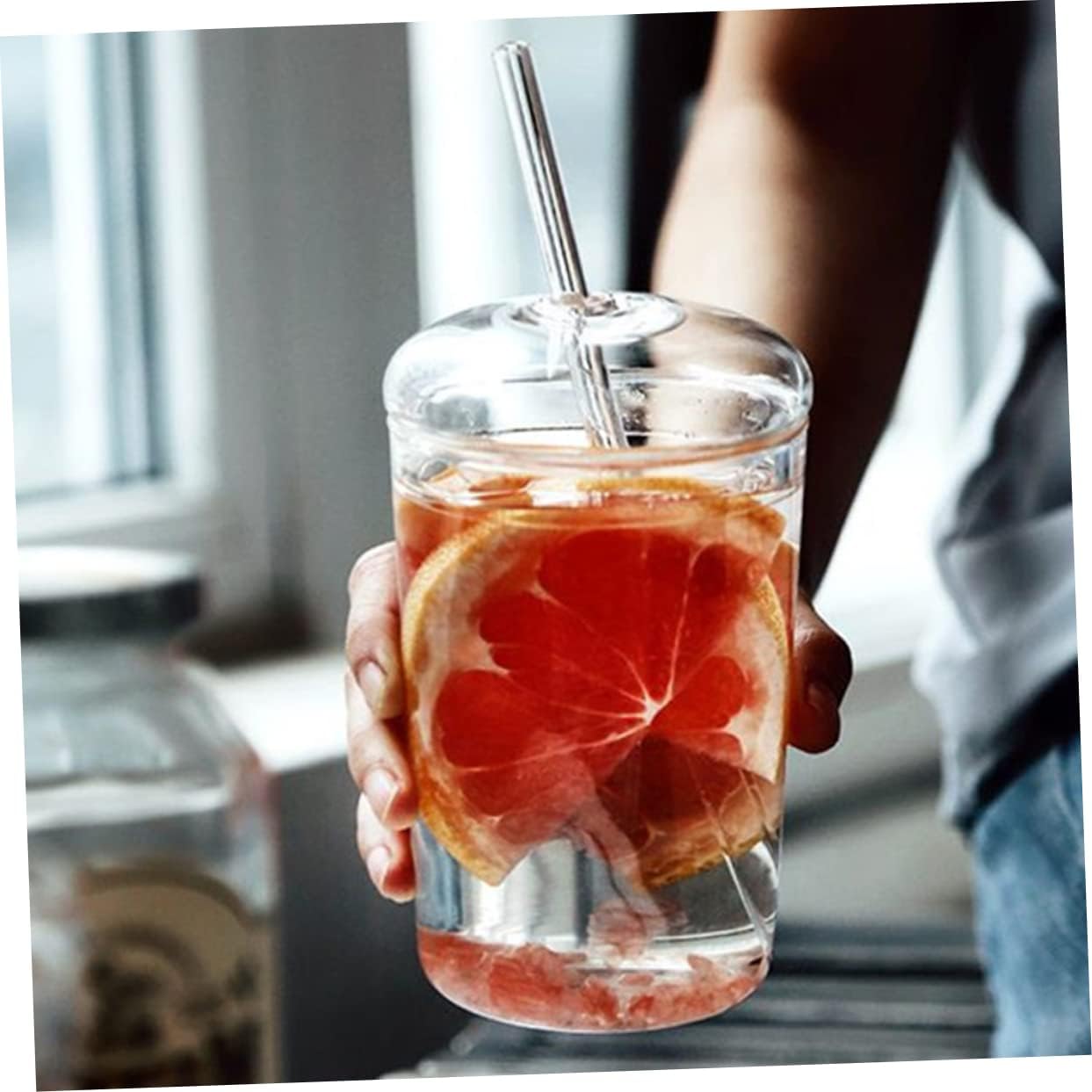 DOITOOL Glass Cups with Lid and Straw,16 oz Iced Coffee Cups Clear Aesthetic Cups,Reusable Tumbler with Lid and Straw for Bubble Tea Juice Smoothie