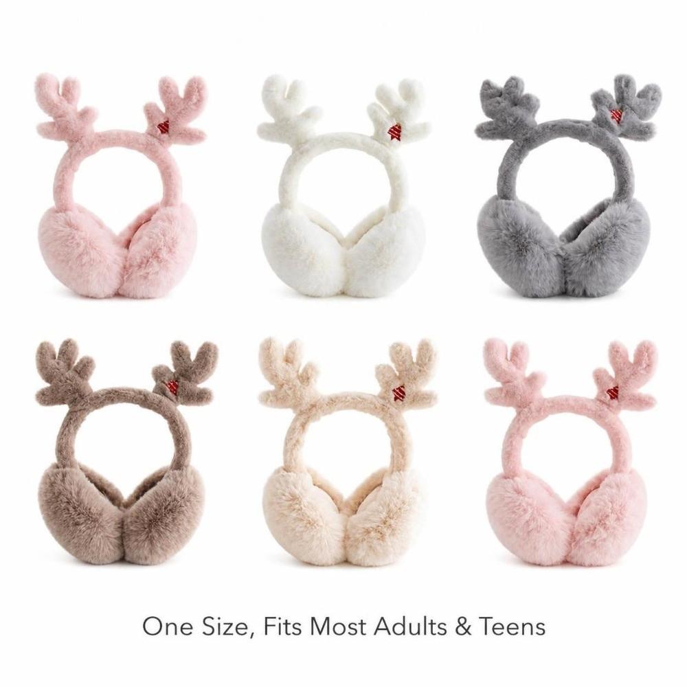 Foldable Design Reindeer Antler Earmuffs Fluffy Faux Fur Thermal Earmuffs  Outdoor Activities