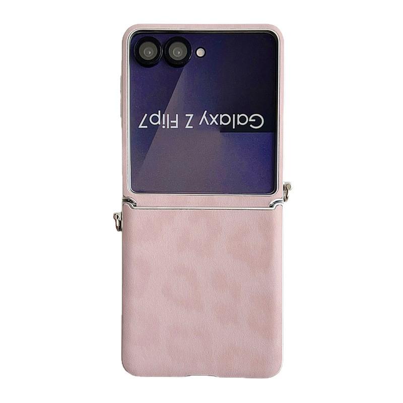 Samsung ZFLIP7 Leopard Print Case with Silver Edge & Hand Strap - Fits ZFLIP6/5