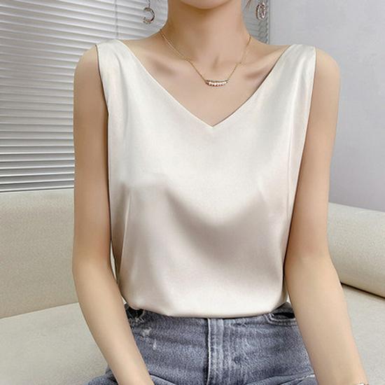 Dames Zomer Satijnen Zijden Camisole: Mouwloze Top, Basislaag van IJszijde, Veelzijdig Ondergoed of Bovenkleding